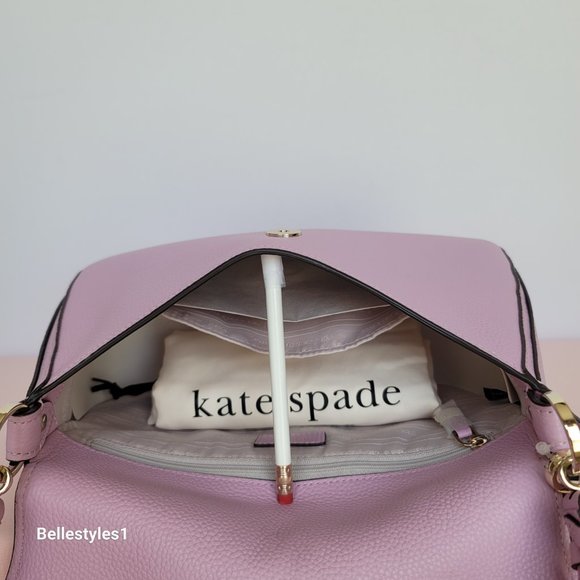 KATE SPADE Hudson Pebbled Leather Medium Flap Convertible Shoulder Bag-Lav Fst ⭐ - Picture 13 of 16
